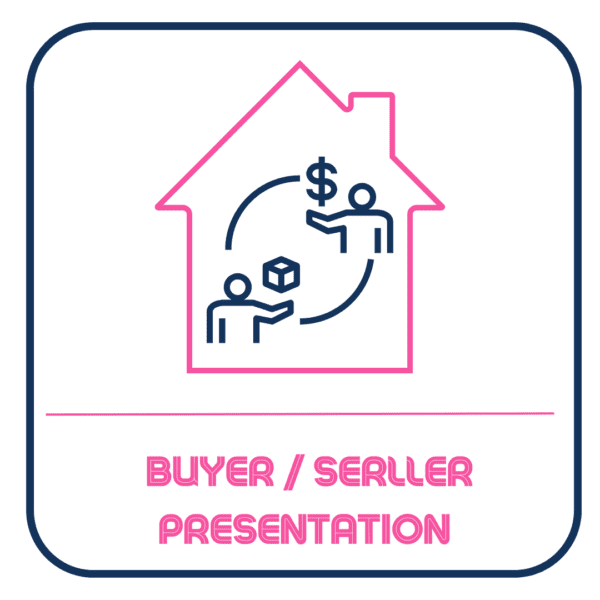 A pink and blue icon with the words " buyer / serller presentation ".